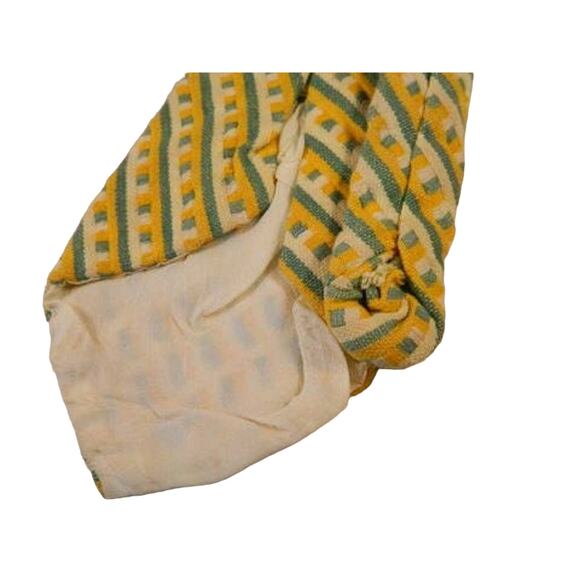 Vintage Wide Tie, Yellow Green Cream Striped Checked Woven Necktie, 1970s Tie - Picture 4 of 5